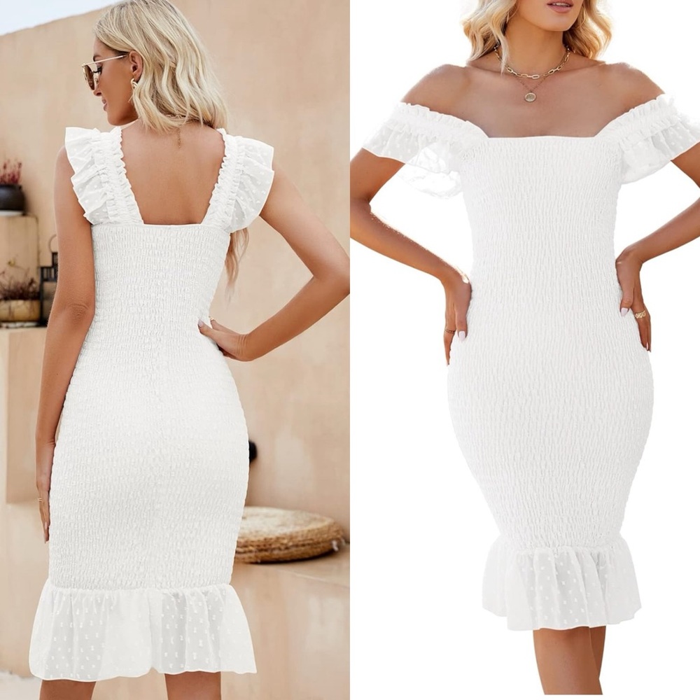 NWT Midi Dresses for Women - Backless Dress Square Neck Stretchy Ruched Fabric S